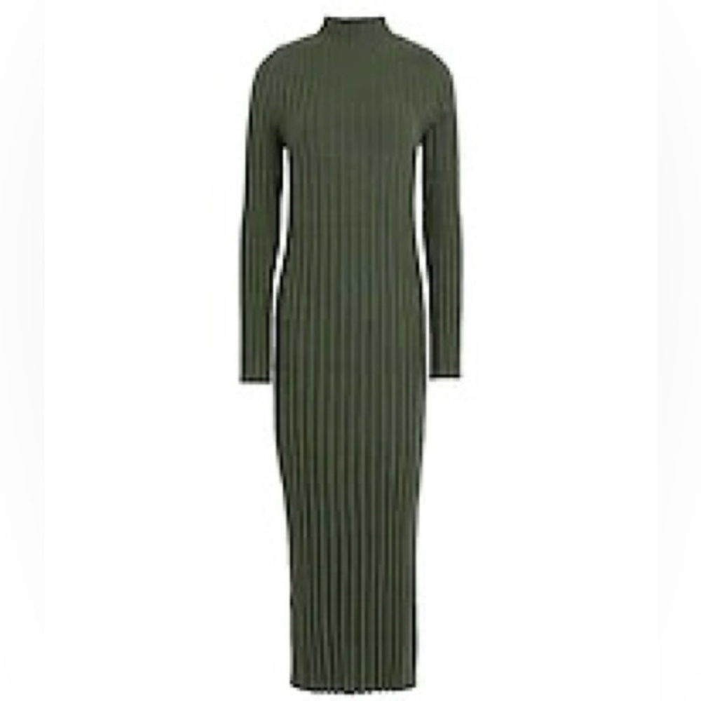🦚TOPSHOP RIBBED TURTLENECK MAXI DRESS SPLIT SIDE DARK GREEN SIZE 0 🍃